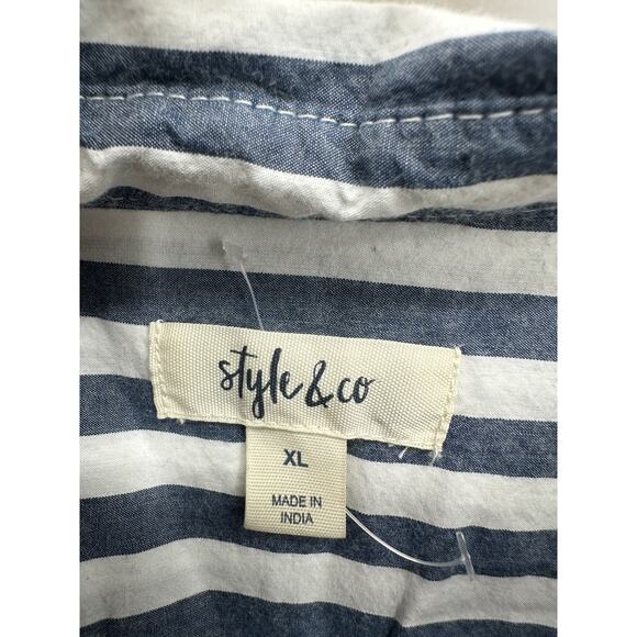 Style & Co Button Down Shirt Women XL Blue Striped Nautical Coastal Collar Basic - Picture 6 of 7